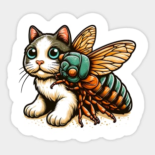 FUNNY CAT AND CICADAS 2024 DESIGN FOR GIRL AND BOY KIDS Sticker